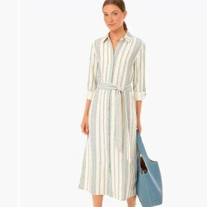 Faherty Dream Cotton Gauze Iris Dress Cream Tidal Wave Dobby EUC